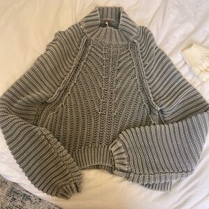 Free People Charcoal Cable Knit Turtleneck Sweater